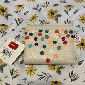NWT Relic Cream Multicolor Polka Dot Bifold Card Holder